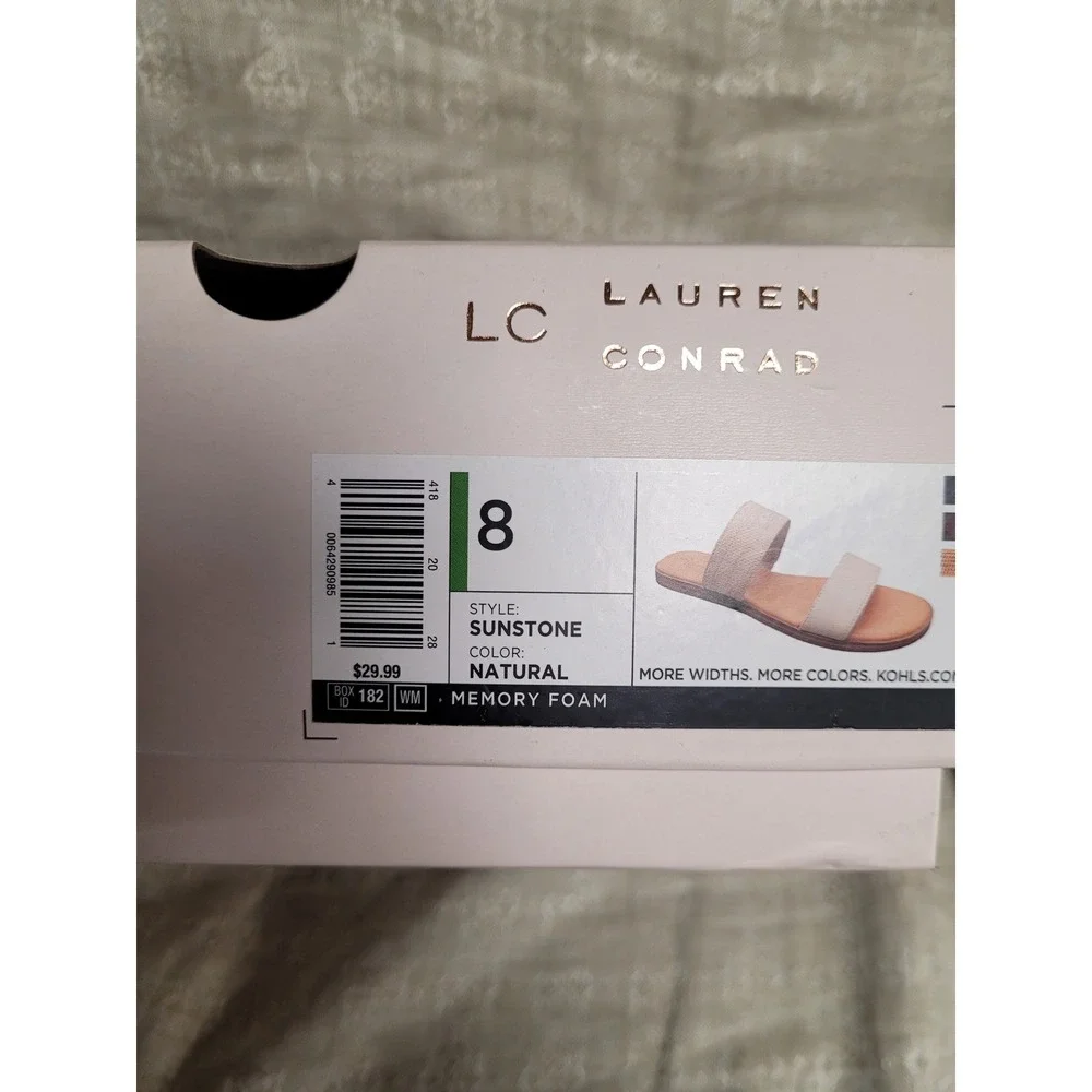 LC Lauren Conrad Sunstone Womens 2 Strap Comfy Slide Sandals Memory Foam Size 8